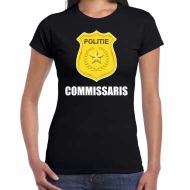 Commissaris politie embleem carnaval t shirt zwart voor dames