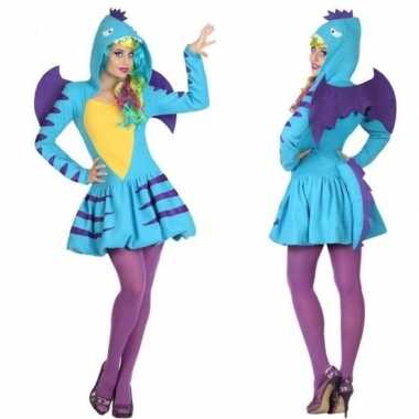 Dierenkostuum blauwe draak verkleed kostuum/jurk voor dames