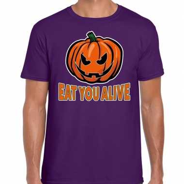 Halloween eat you alive verkleed t shirt paars voor heren
