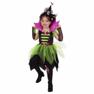 Halloween heksen jurk groen/zwart voor kinderen