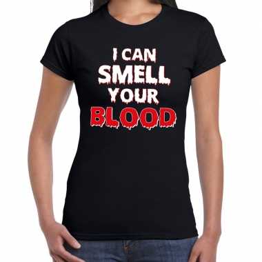 Halloween i can smell your blood verkleed t shirt zwart dames