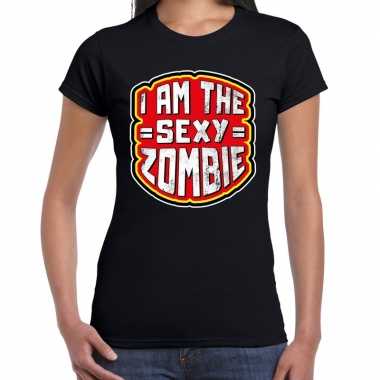 Halloween sexy zombie verkleed t shirt zwart voor dames