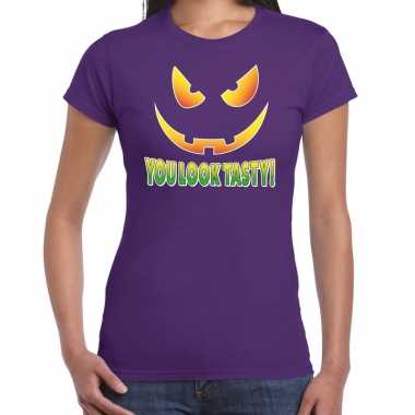 Halloween you look tasty verkleed t shirt paars voor dames