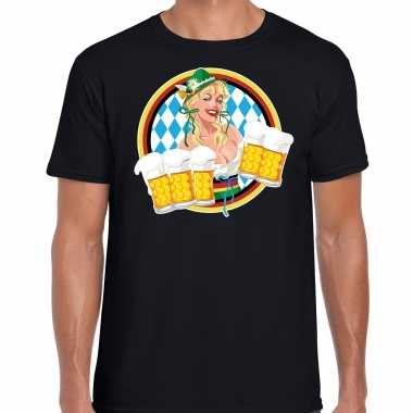 Oktoberfest / bierfeest drank fun t shirt / kostuum zwart met beierse kleuren voor heren