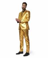 Heren verkleed kostuum kostuum metallic goud met stropdas