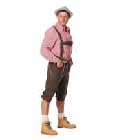 Luxe lange bruine tiroler lederhosen verkleed kostuum voor heren