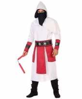 Ninja vechter verkleed kostuum wit rood voor heren
