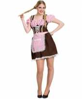Oktoberfest bruine roze tiroler dirndl verkleed kostuum jurkje voor dames