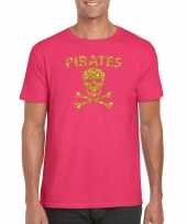 Piraten shirt foute party verkleed kostuum kostuum goud glitter roze heren