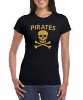 Piraten shirt foute party verkleed kostuum kostuum goud glitter zwart dames