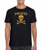 Piraten shirt foute party verkleed kostuum kostuum goud glitter zwart heren