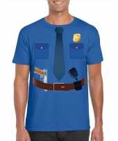 Politie uniform kostuum t shirt blauw voor heren