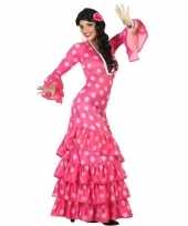 Spaanse flamencodanseres jurk roze verkleed kostuum voor dames 10132418