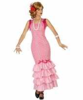 Spaanse flamencodanseres jurk roze verkleed kostuum voor dames