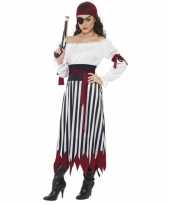 Zwart wit rood piraten verkleed kostuum voor dames